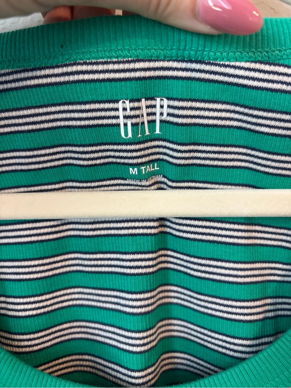 NWT Gap Rib Scoop Tank Top Green Stripe Size Medium Tall - Picture 8 of 10